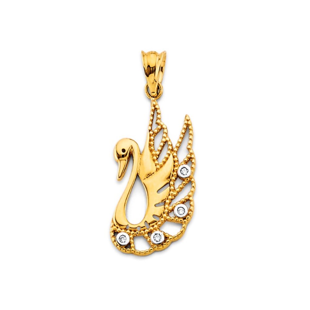 14KT Gold CZ Fancy Swan Pendant